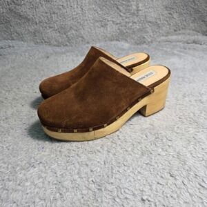 Steve Madden Brooklyn Clogs Brown‎ Suede Chunky Studded Wood Platform Womens 9.5